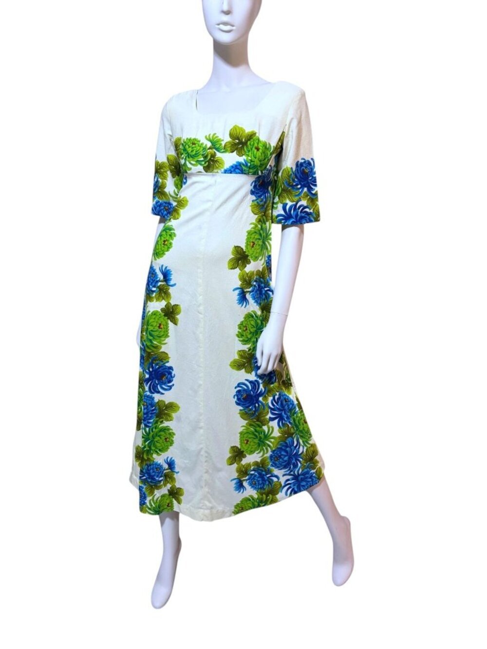 Vintage Ui Maikai Hawaiian Dress S Muu Muu Short Sleeves 100% Cotton Barkcloth